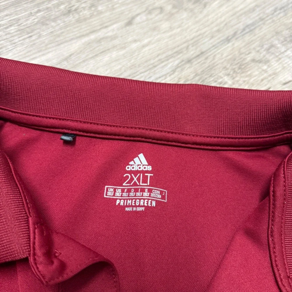 Adidas Mens Primegreen Polo Shirt 2XLT Burgundy Red‎ Short Sleeve Performance